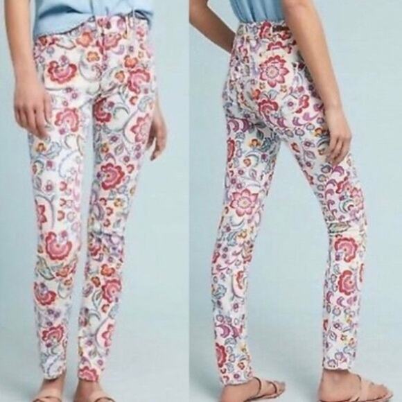 Anthropologie Pilcro and the Letterpress White Floral Skinny Jeans Size 32 - Picture 1 of 13